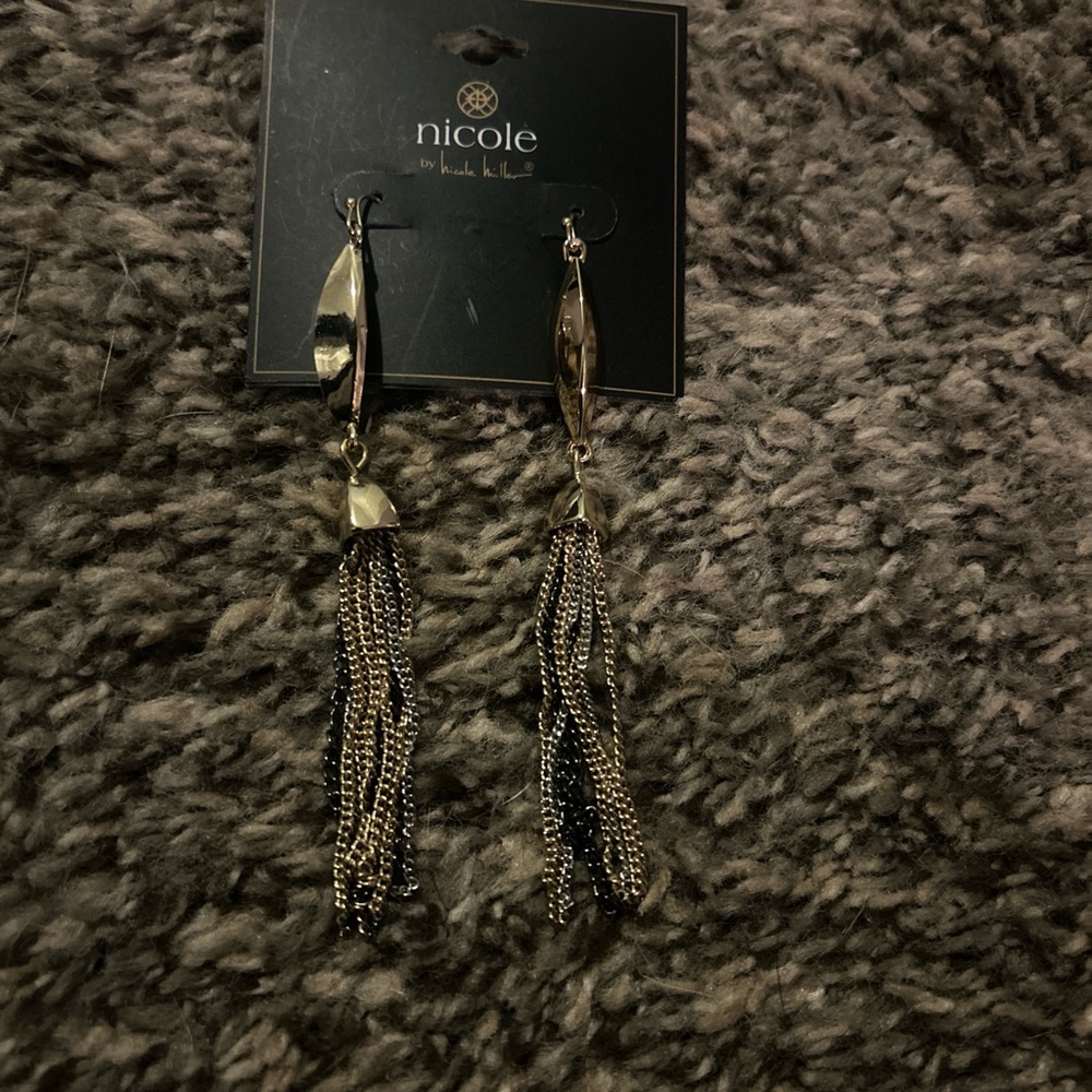 Nicole Gold and Silver Chain Earrings - Picture 2 of 3